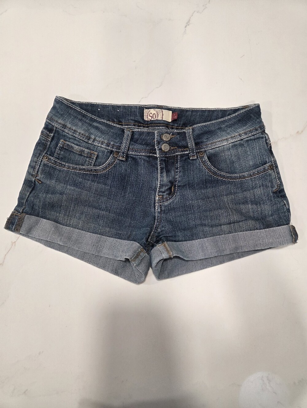 Women's Dark Blue Denim Roll-Cuff Shorts